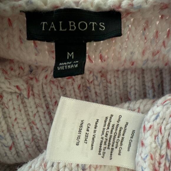 Talbots Cable Knit sweater cream with flecks in shades of pink size medium - Picture 10 of 11